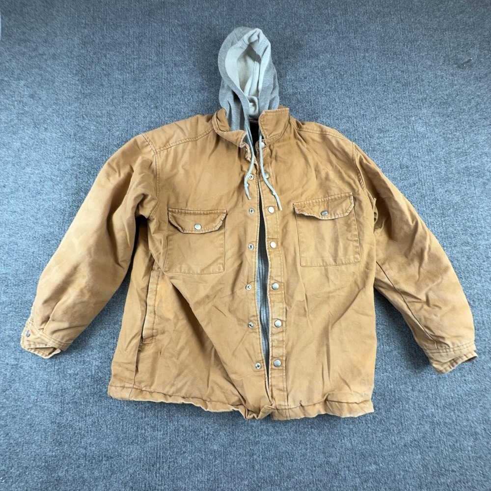 Dickies Jacket Mens Large Brown Canvas Hooded Lined Snap Parka Workwear Outdoor